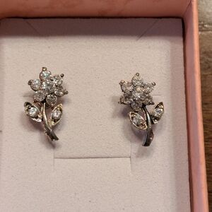 Vintage Sterling Silver Cubic Zirconia Flower Post Earrings